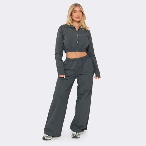 EGO Low Rise Elastic Waist Wide Leg Joggers In Steel Blue Shell, Women's Size UK 6