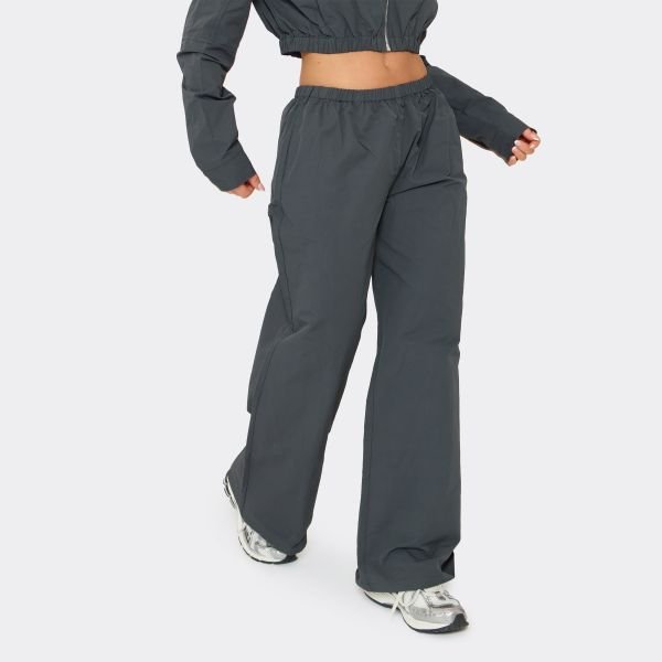 EGO Low Rise Elastic Waist Wide Leg Joggers In Steel Blue Shell, Women's Size UK 6 - 2