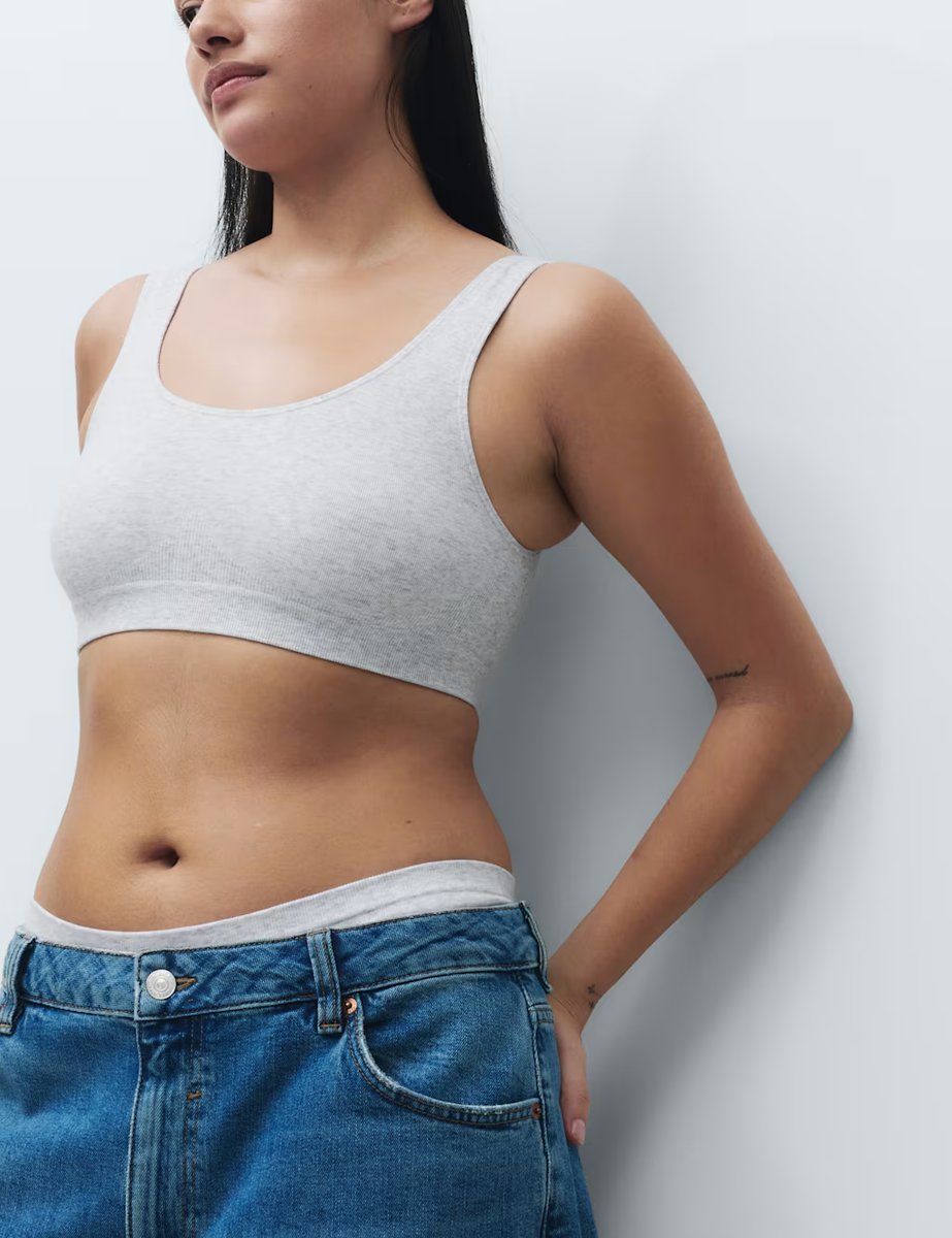 Marks & Spencer M&S 3pk Seamless Non Wired Crop Tops Grey Mix - 2