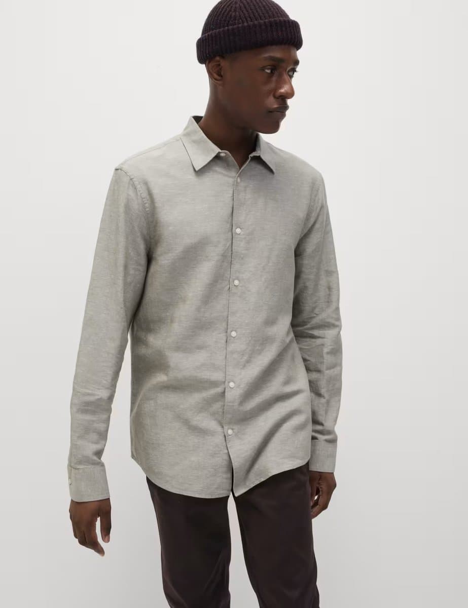Marks & Spencer M&S Classic Regular Fit Linen Blend Shirt in Onyx