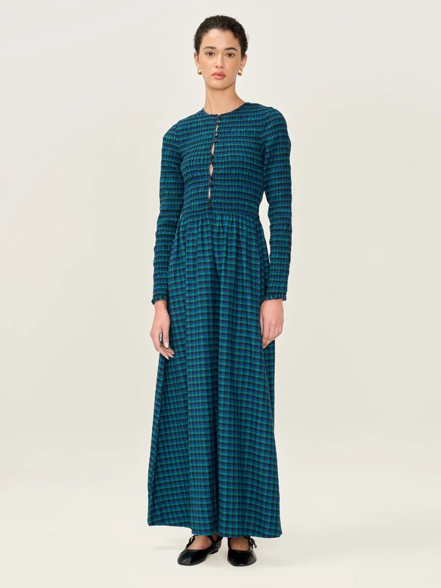 OMNES Mina Dress in Blue and Green
