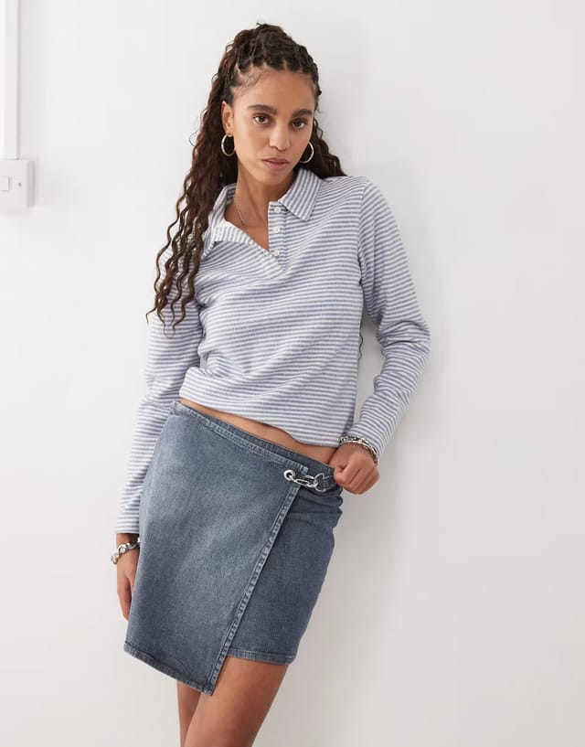 ASOS COLLUSION denim wrap skirt in midwash - 2