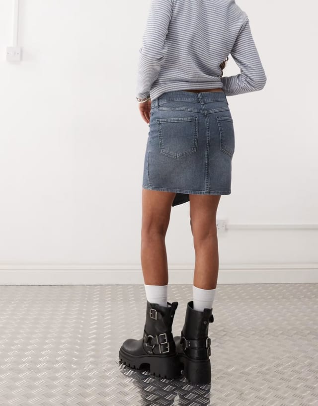 ASOS COLLUSION denim wrap skirt in midwash - 3