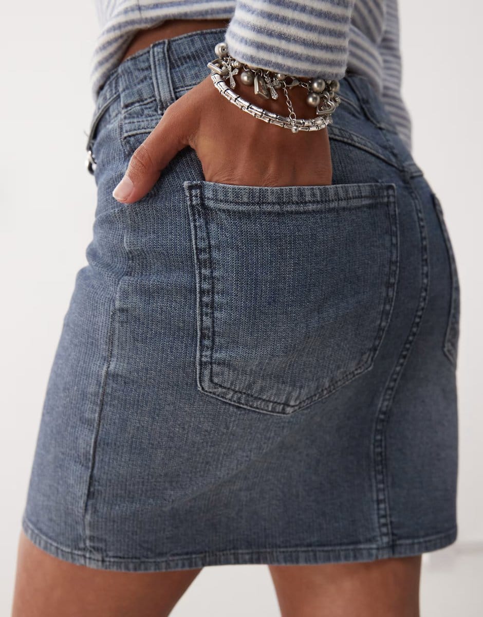 ASOS COLLUSION denim wrap skirt in midwash - 4