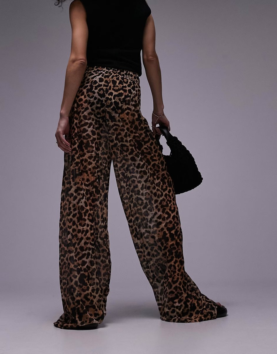 ASOS Topshop leopard print sheer crinkle trouser in brown - 2
