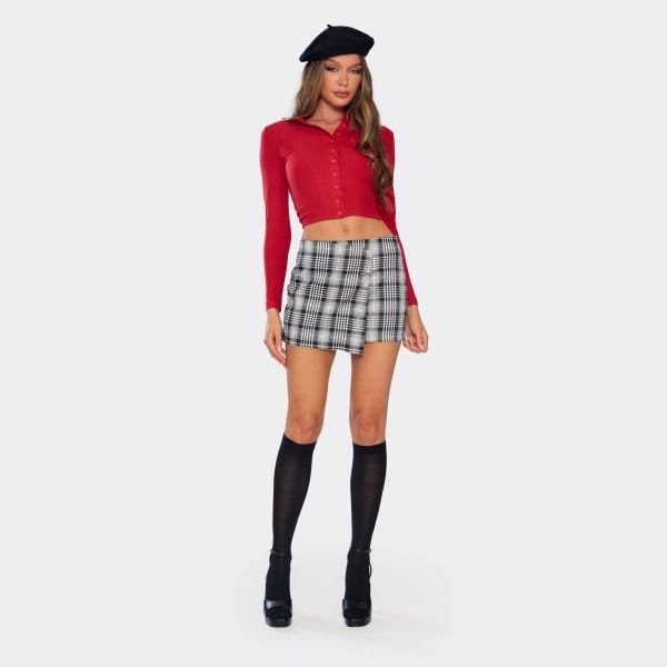 EGO Mid Rise Safety Pin Detail Mini Wrap Skirt In Black Checked Print, Women's Size UK 6 - 2