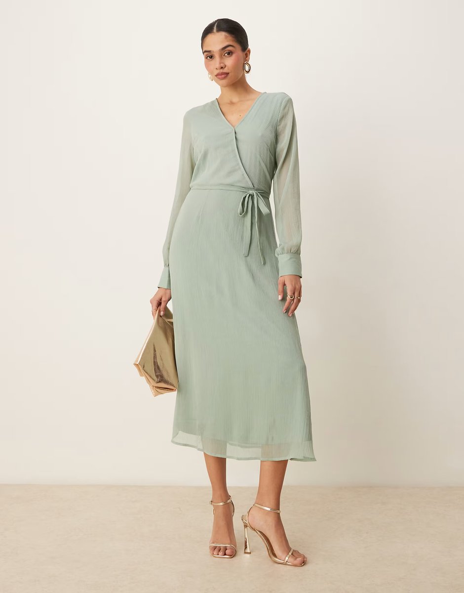 ASOS Vila longsleeve v-neck midi dress in sage green - 3
