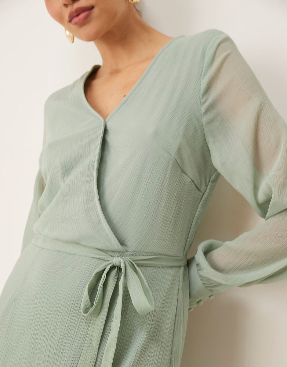 ASOS Vila longsleeve v-neck midi dress in sage green - 4