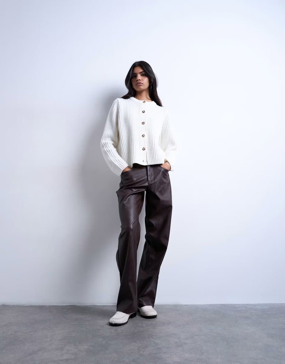 ASOS ASOS Faux Leather Cinch Trouser in Brown