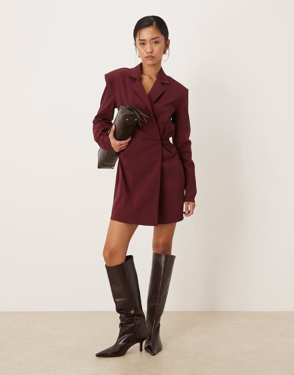 ASOS ASOS DESIGN cinched blazer mini dress in deep burgundy