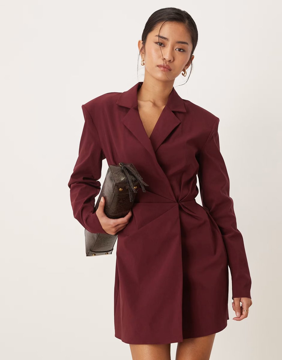 ASOS ASOS DESIGN cinched blazer mini dress in deep burgundy - 3