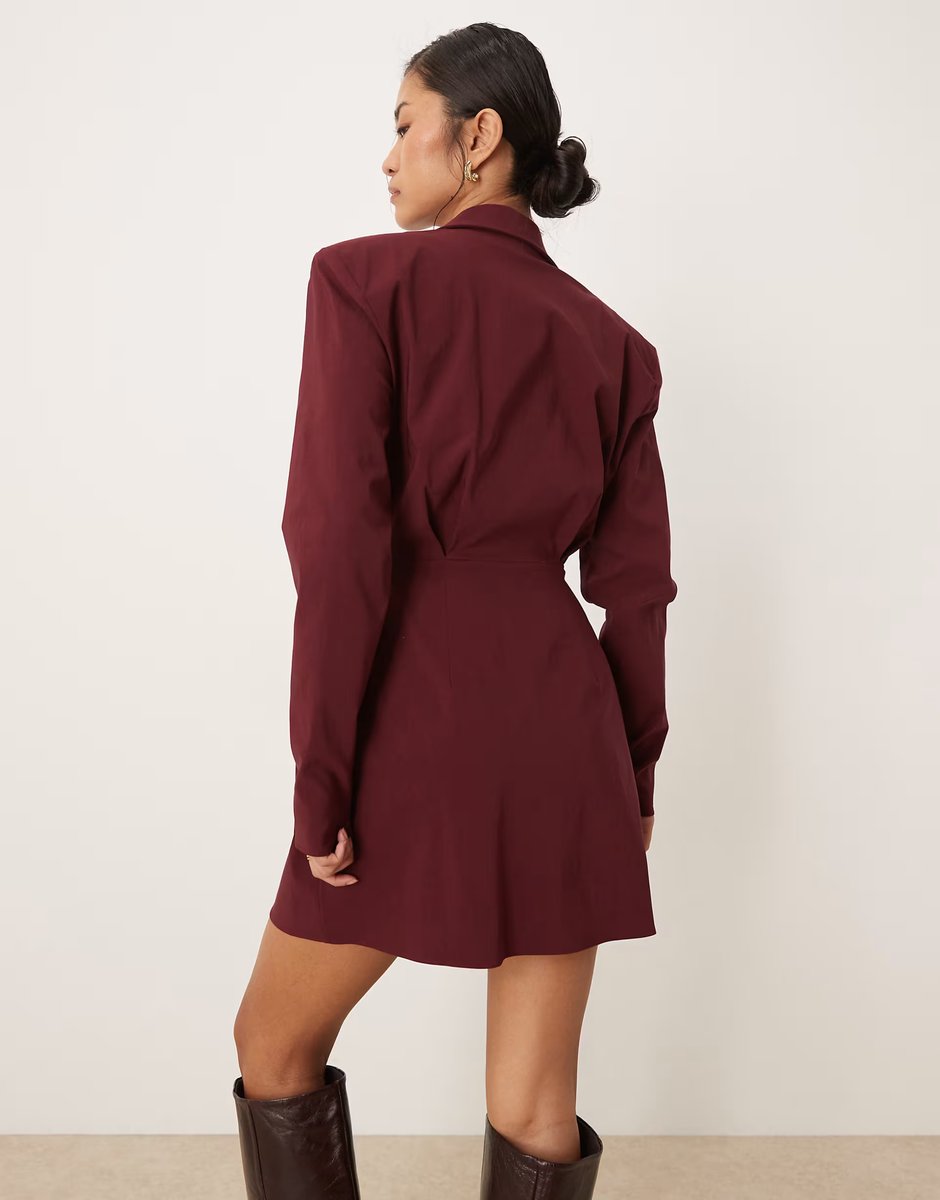 ASOS ASOS DESIGN cinched blazer mini dress in deep burgundy - 4