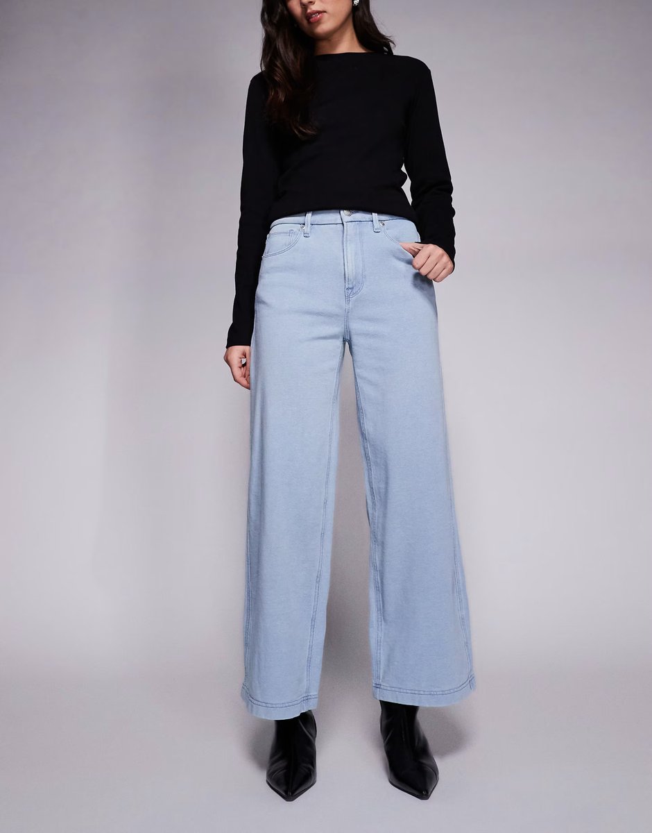 ASOS Good American cotton cropped hoodie and jeans co-ord in light blue wash - 3