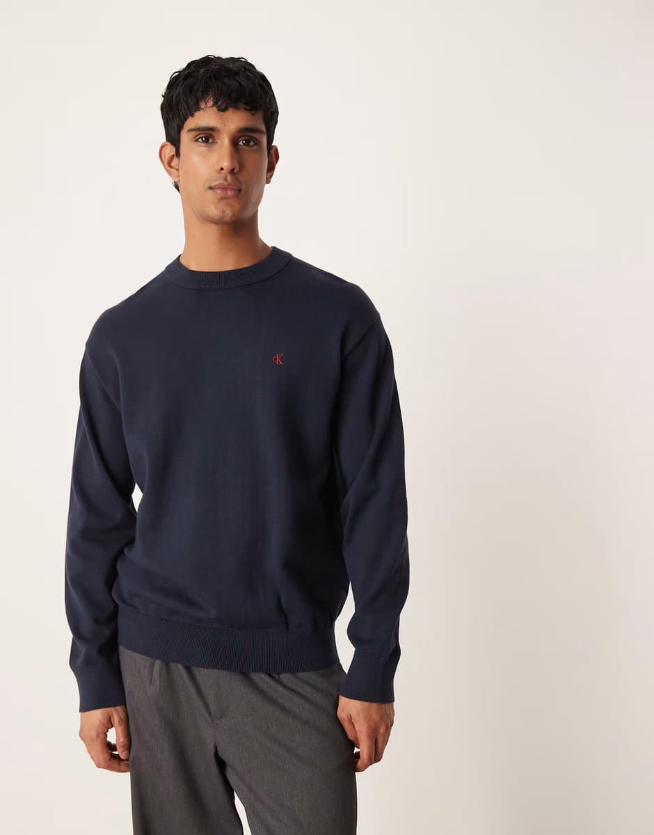 ASOS Calvin Klein Jeans contrast logo knitted jumper in navy