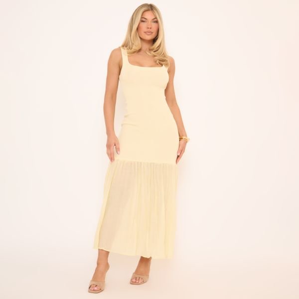 EGO Scoop Neck Dropped Hem Detail Midaxi Dress In Yellow, Women's Size UK 6 - 1