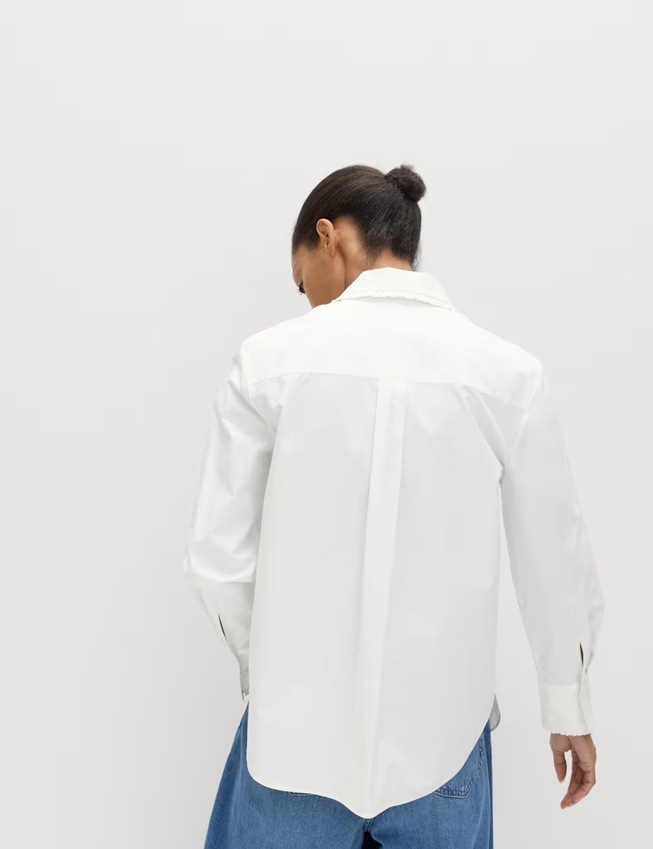 Marks & Spencer M&S Pure Cotton Collared Frill Detail Shirt White - 4