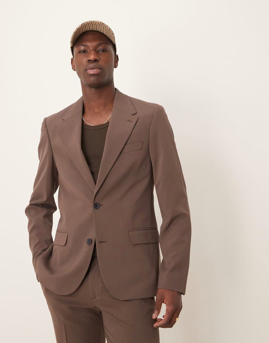 ASOS ASOS DESIGN four way stretch skinny fit suit jacket in brown