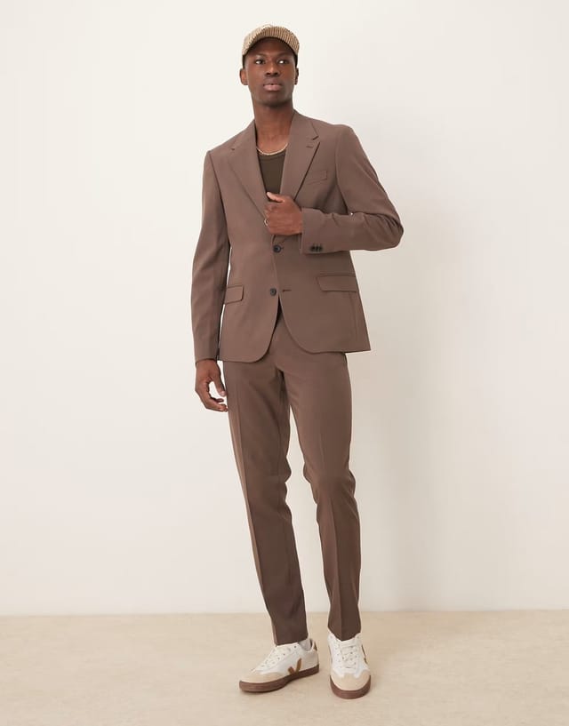 ASOS ASOS DESIGN four way stretch skinny fit suit jacket in brown - 2