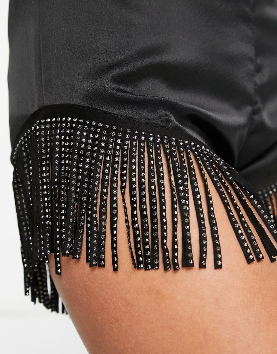 ASOS ASOS DESIGN embellished tassel beach short co ord in black - 4