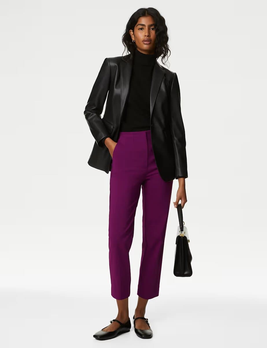 Marks & Spencer M&S Slim Fit Cropped Trousers in Dark Magenta