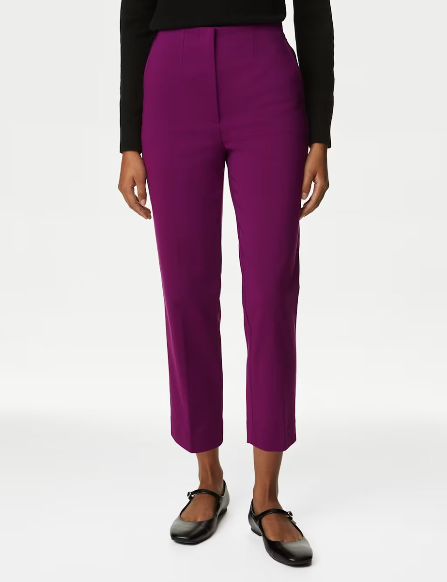 Marks & Spencer M&S Cotton Blend Slim Fit Cropped Trousers Dark Magenta - 2