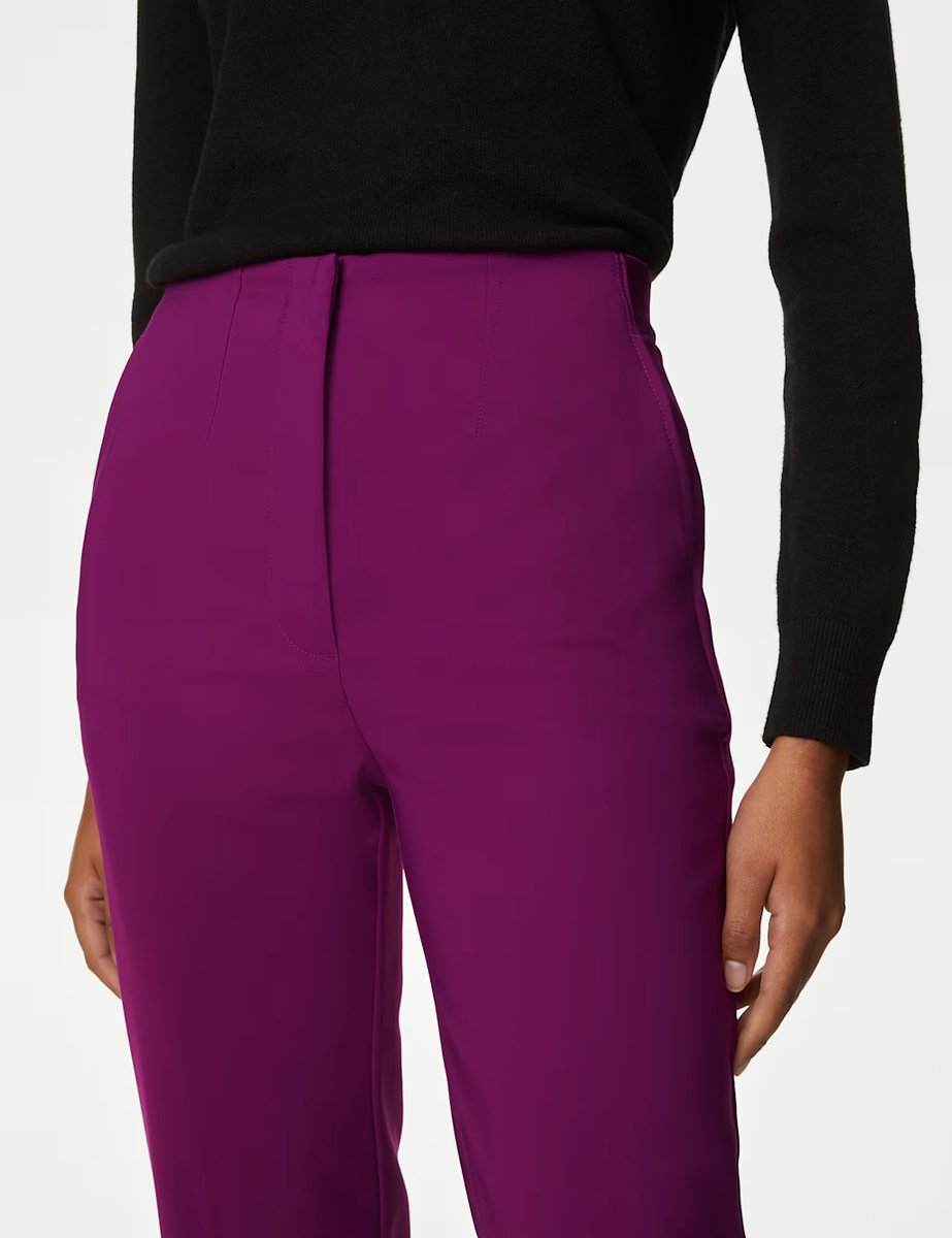 Marks & Spencer M&S Cotton Blend Slim Fit Cropped Trousers Dark Magenta - 3
