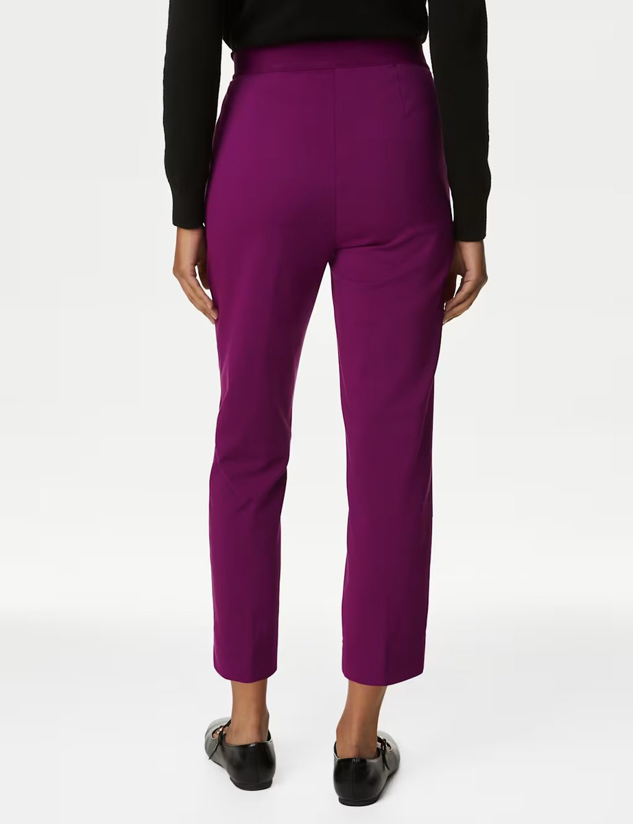 Marks & Spencer M&S Cotton Blend Slim Fit Cropped Trousers Dark Magenta - 4