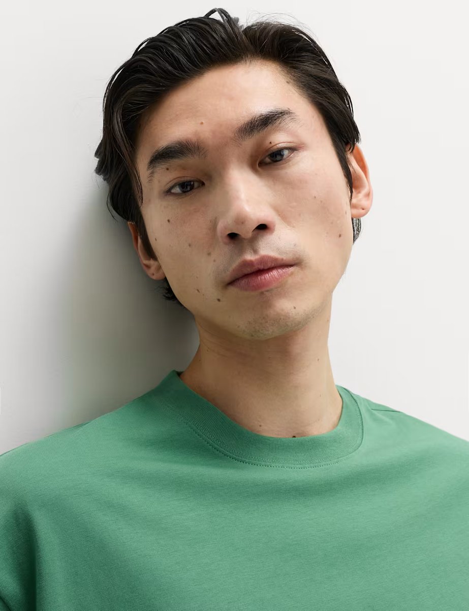 Marks & Spencer M&S Pure Cotton Oversized Midweight T-Shirt Emerald - 2