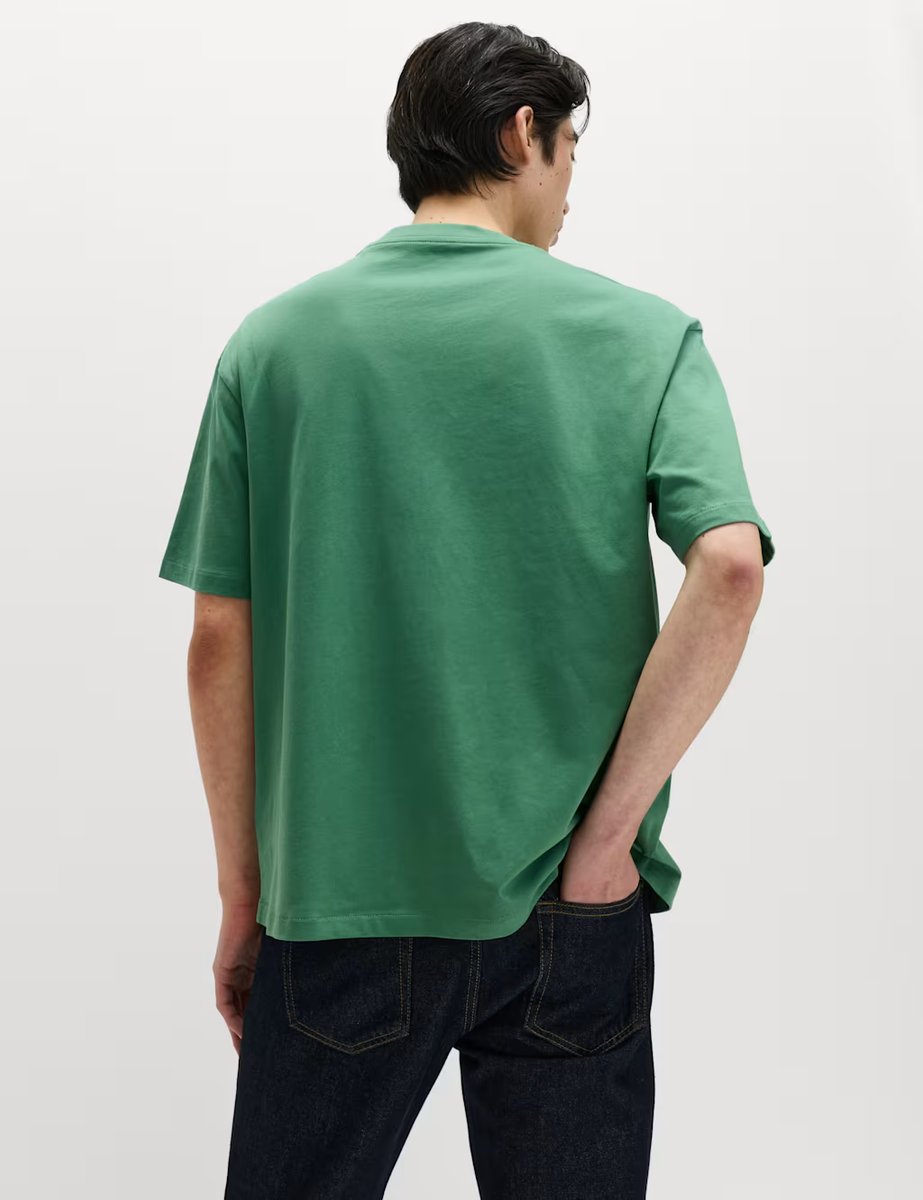 Marks & Spencer M&S Pure Cotton Oversized Midweight T-Shirt Emerald - 3
