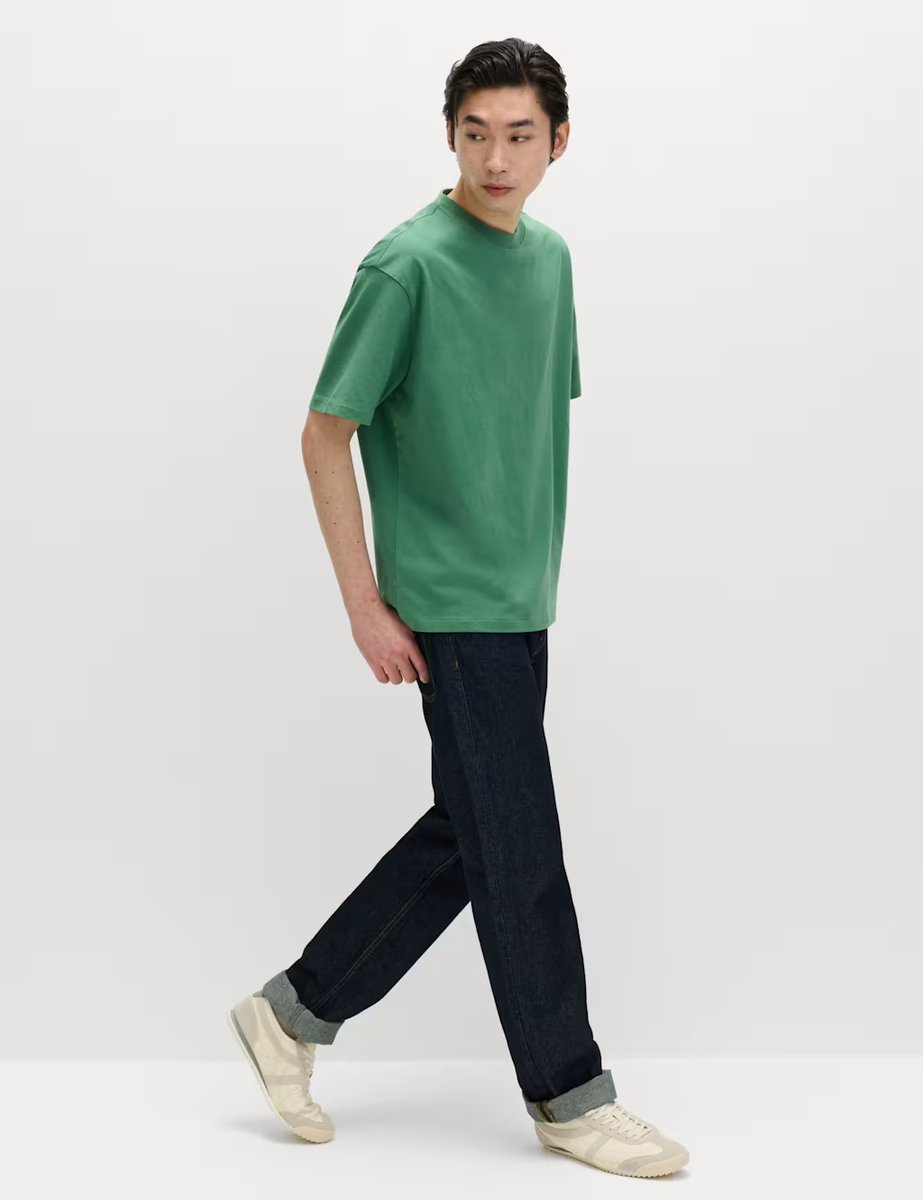 Marks & Spencer M&S Pure Cotton Oversized Midweight T-Shirt Emerald - 4