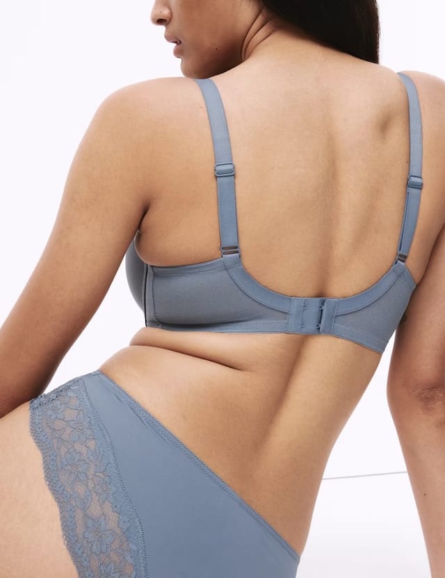 Marks & Spencer M&S 3pk Lace Trim Wired Full Cup Bras F-H Grey Blue - 3
