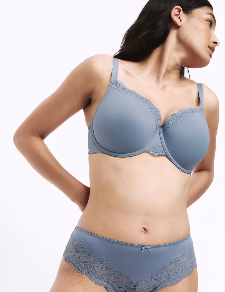 Marks & Spencer M&S 3pk Lace Trim Wired Full Cup Bras F-H Grey Blue - 4