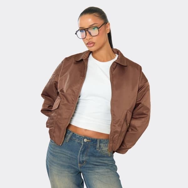 EGO EGO Padded Bomber Jacket in Chocolate Brown