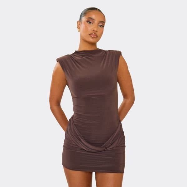 EGO EGO Chocolate Brown Draped Front Mini Dress