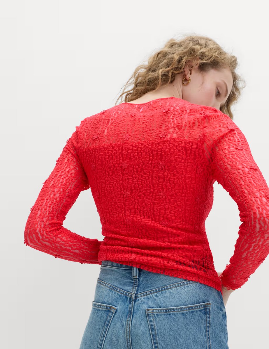 Marks & Spencer M&S Lace Tie Neck Top Red - 3