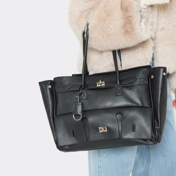EGO EGO Black Malta Lock Detail Shaped Shoulder Bag