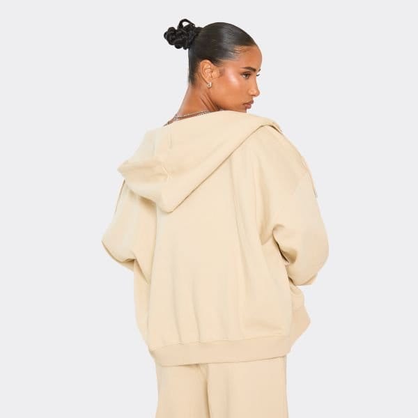 EGO Oversized Long Sleeve Zip Up Hoodie In Stone, Women's Size UK 6 - 2