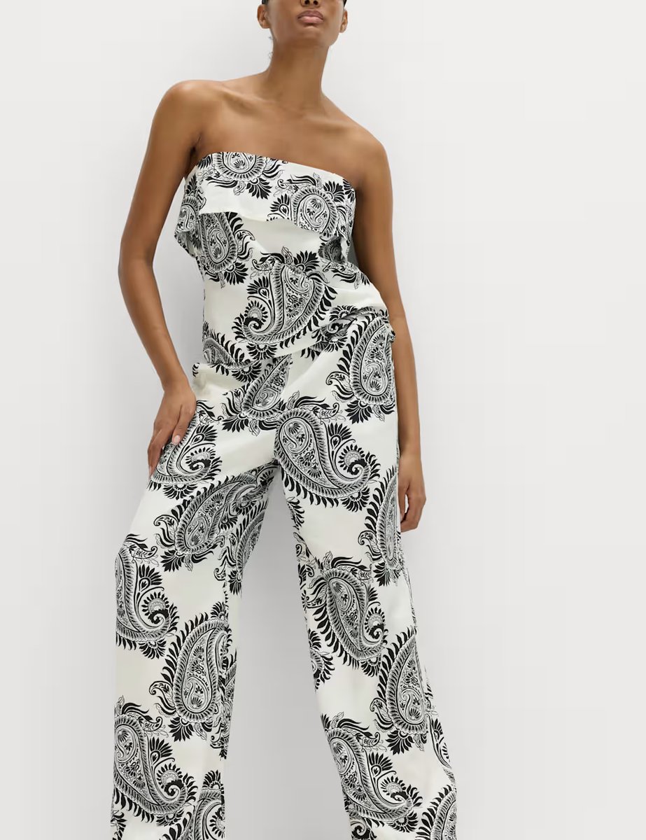 Marks & Spencer M&S Linen Rich Drawstring Wide Leg Trousers White/Black - 4