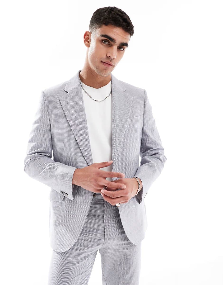 ASOS ASOS DESIGN Grey Linen Mix Slim Suit Jacket