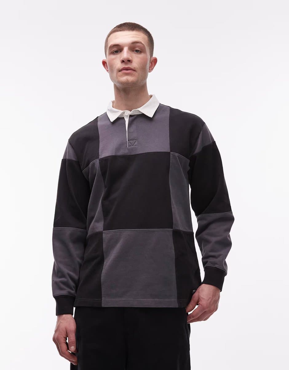 ASOS Vans grant checkerboard rugby knitted jumper in black