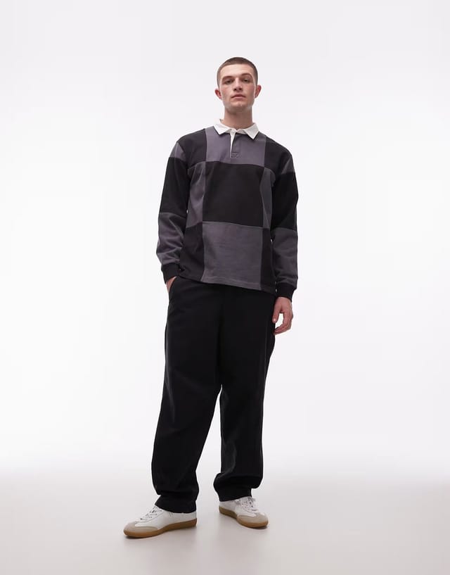 ASOS Vans grant checkerboard rugby knitted jumper in black - 2