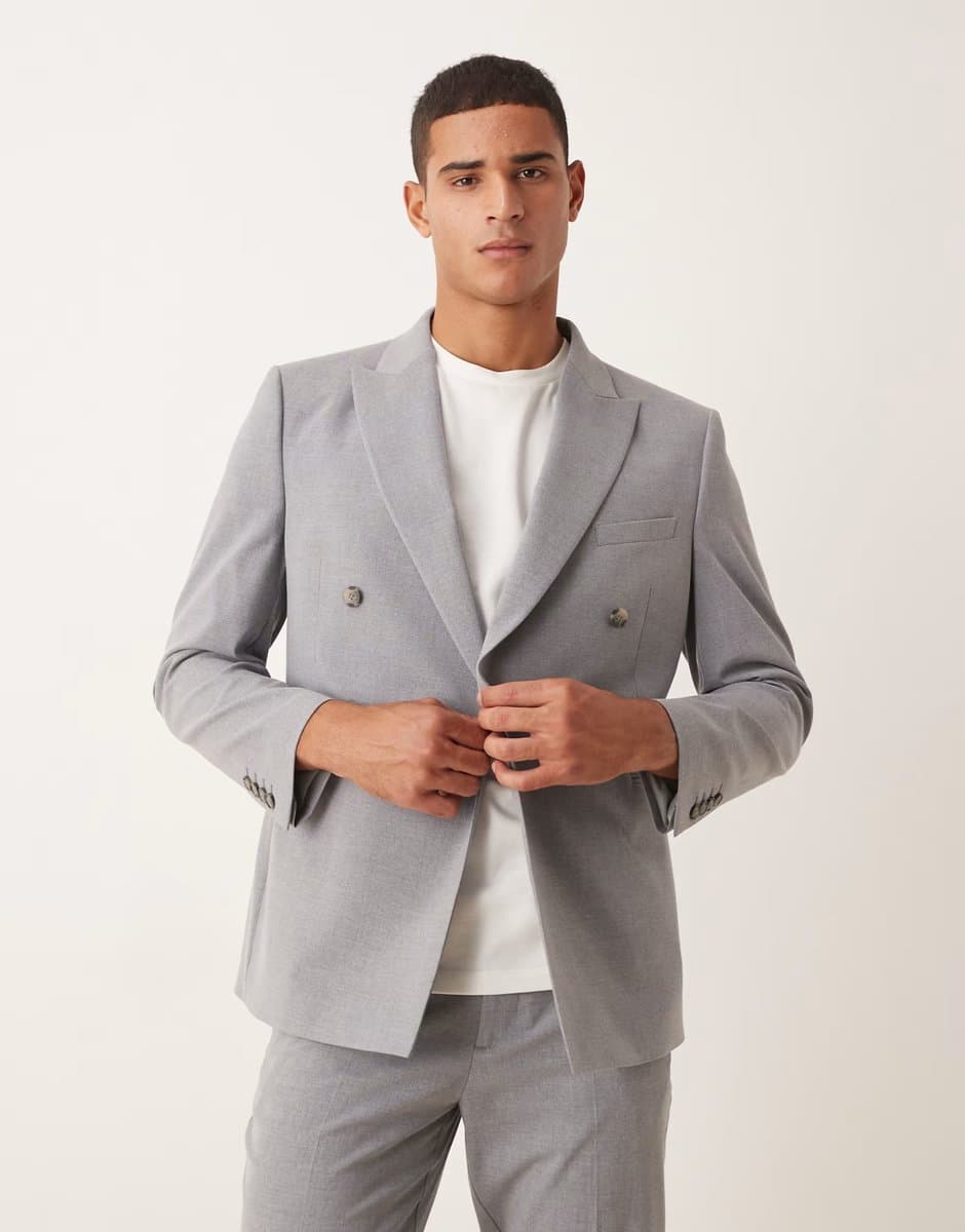 ASOS ASOS DESIGN double breasted slim suit jacket in grey