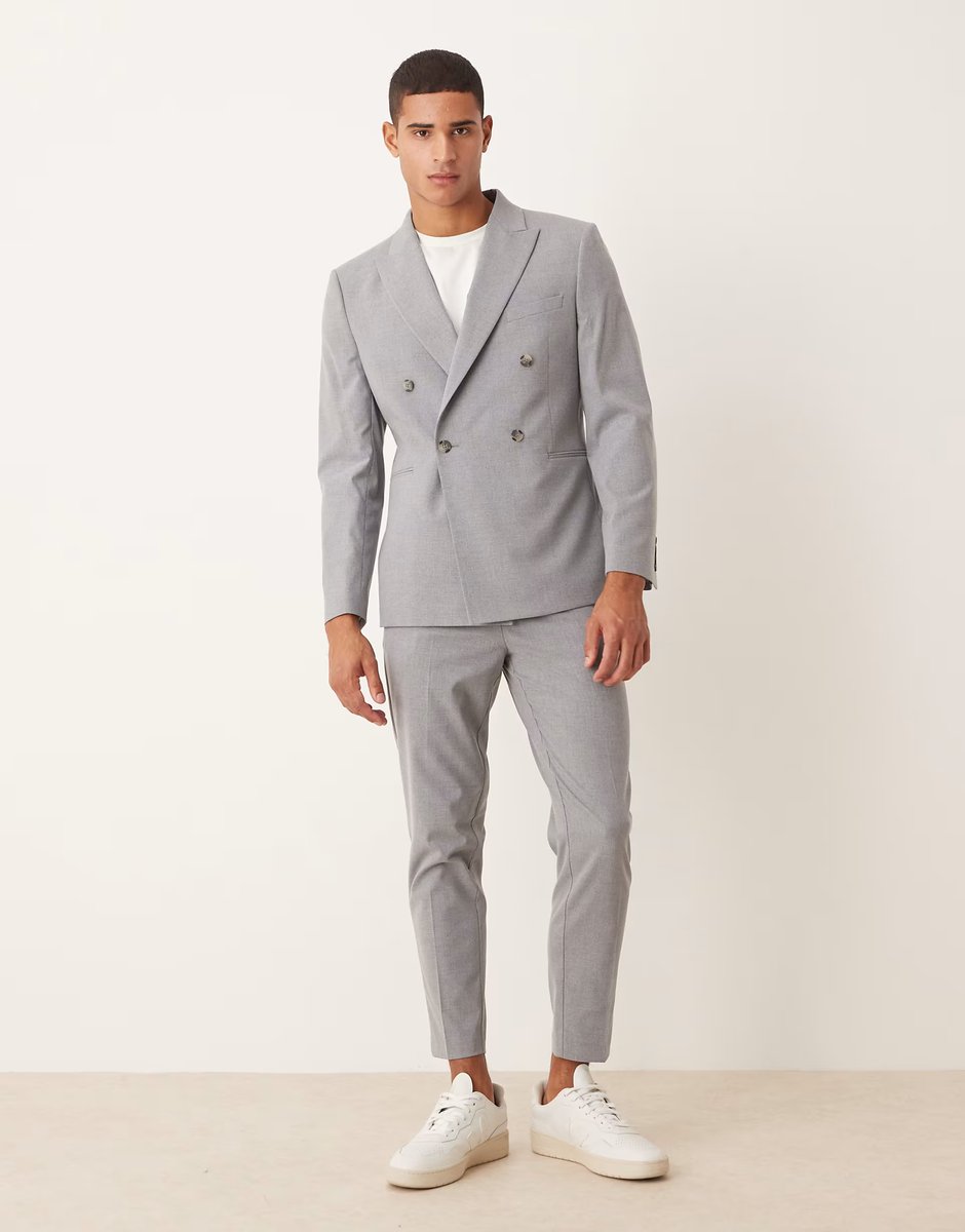 ASOS ASOS DESIGN double breasted slim suit jacket in grey - 2