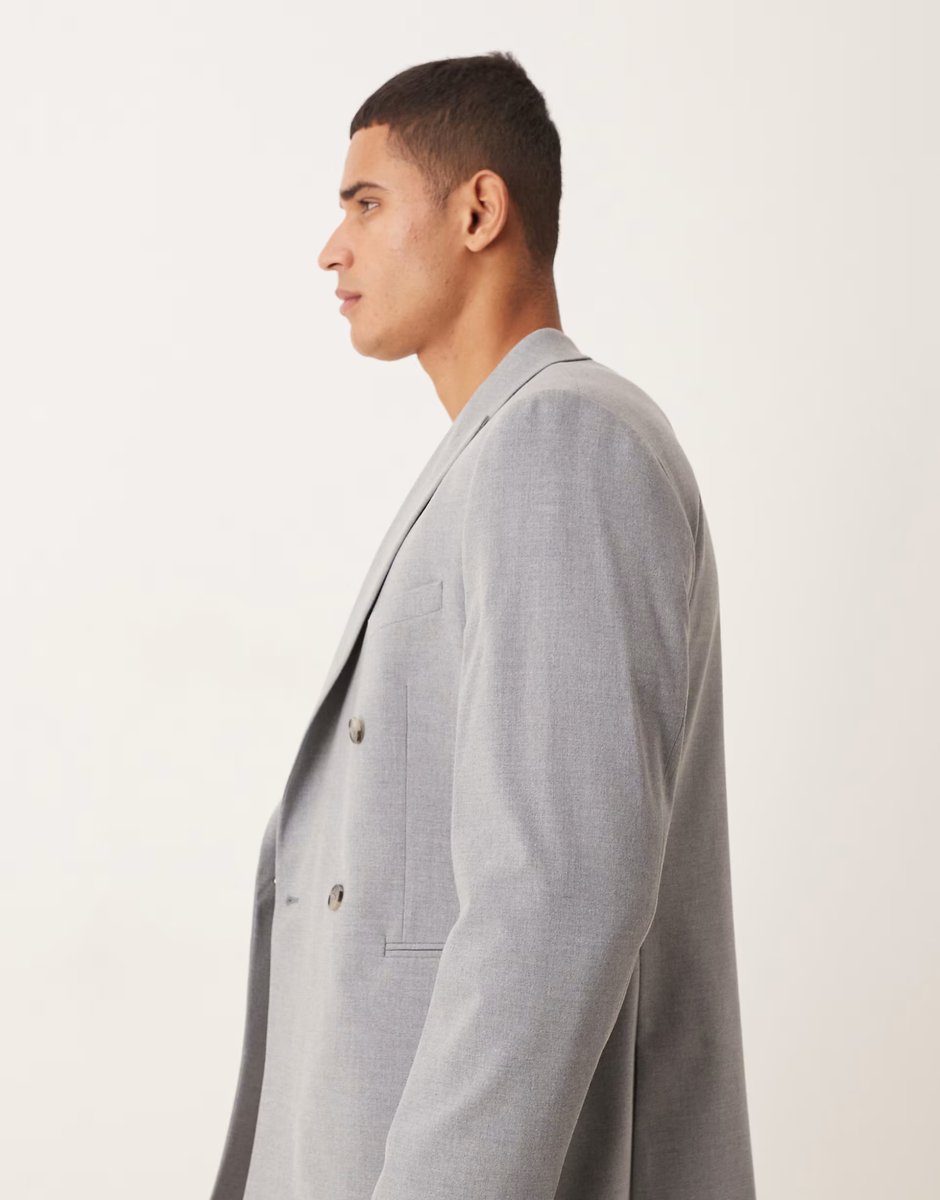 ASOS ASOS DESIGN double breasted slim suit jacket in grey - 4