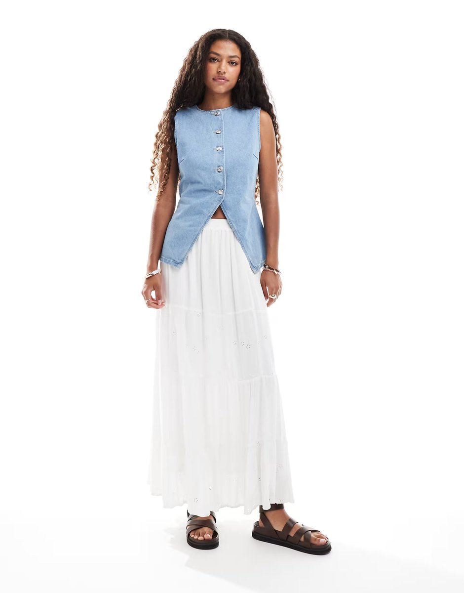 ASOS ASOS DESIGN denim split front waistcoat in mid blue - 3