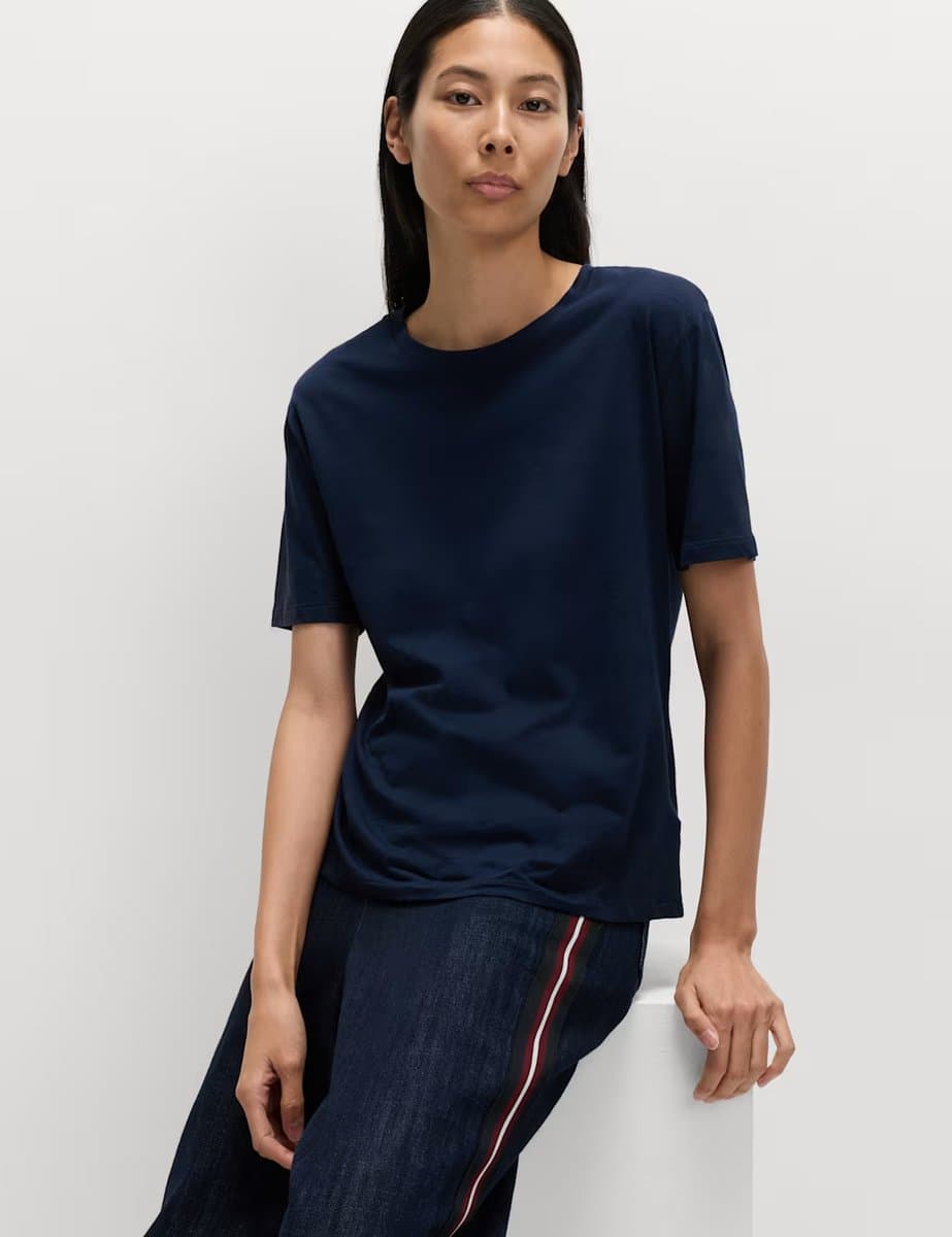 Marks & Spencer M&S Relaxed Navy Cotton Modal T-Shirt