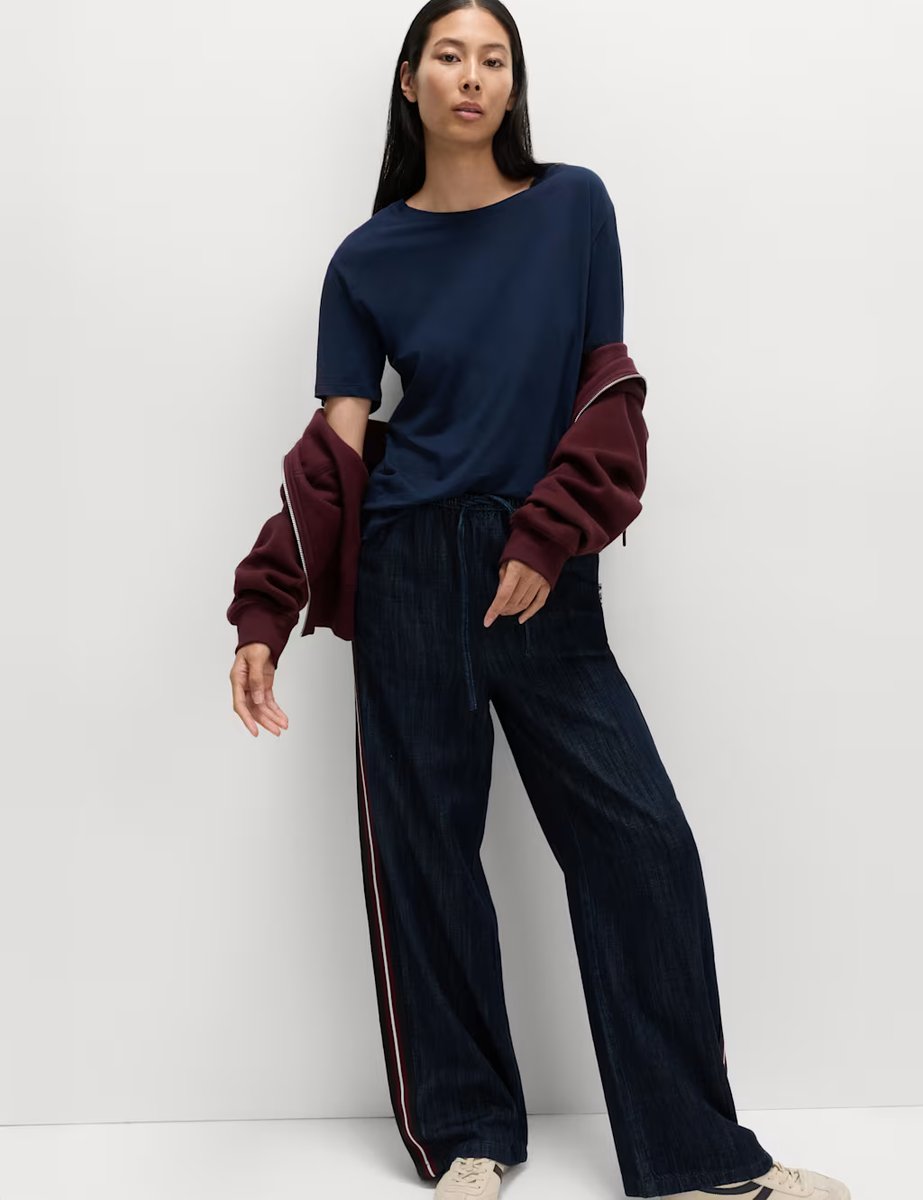 Marks & Spencer M&S Cotton Modal Relaxed T-Shirt Navy - 3