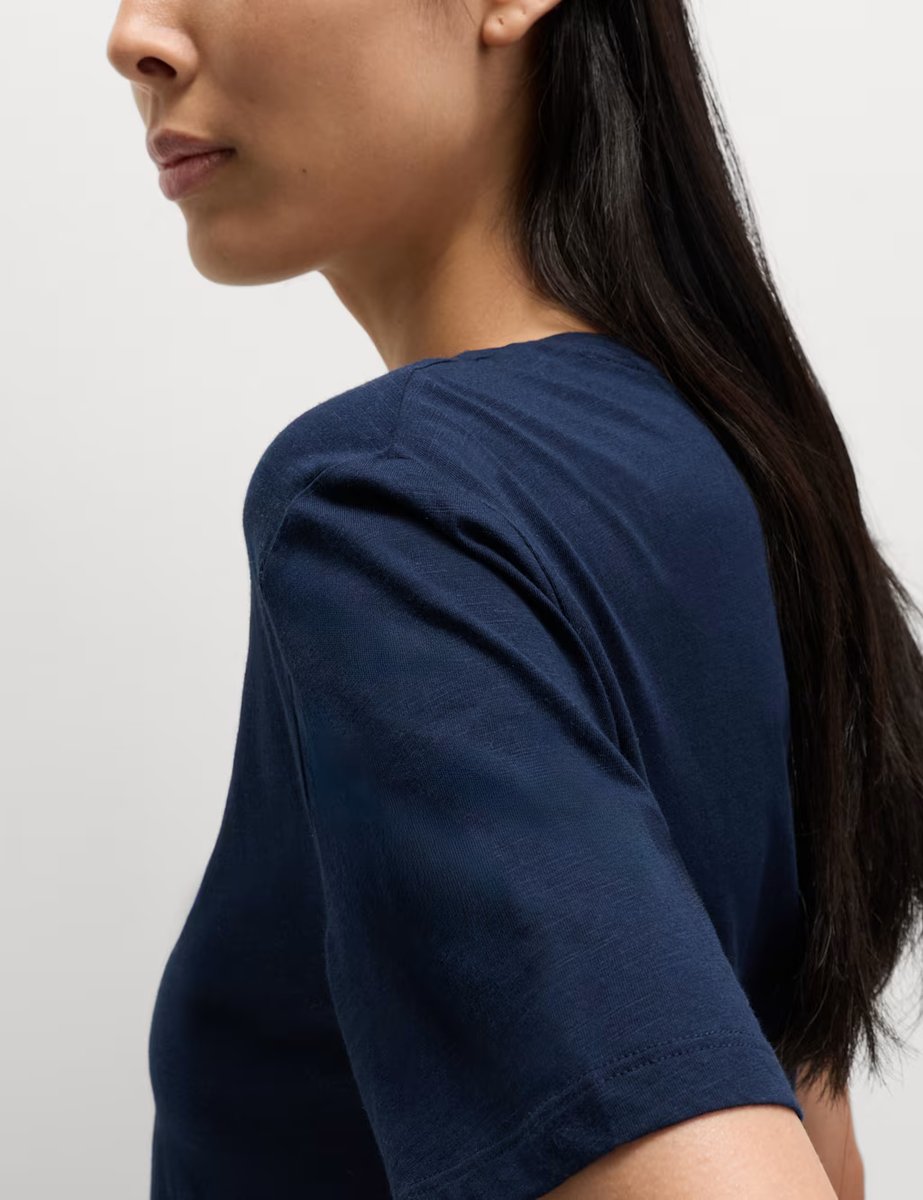 Marks & Spencer M&S Cotton Modal Relaxed T-Shirt Navy - 4