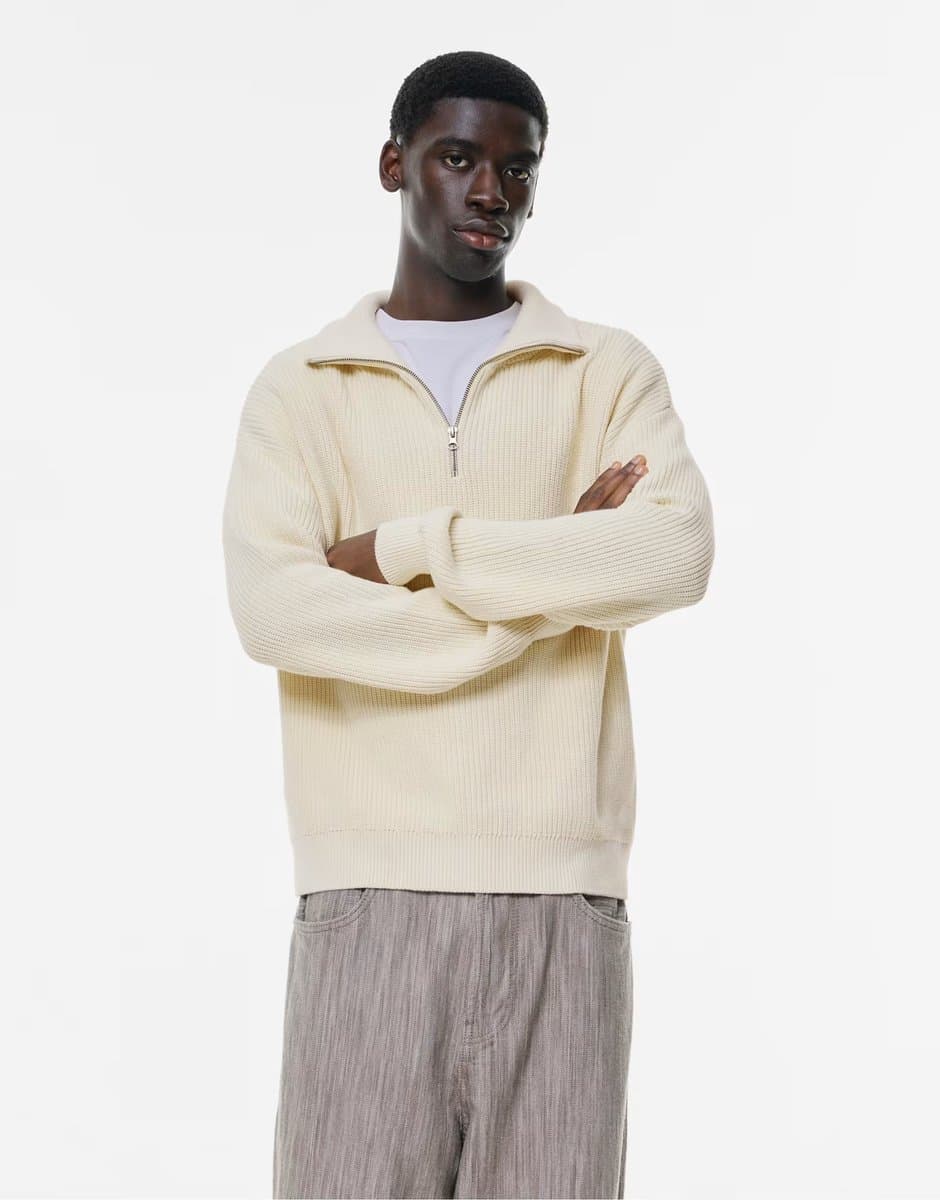 ASOS Pull&Bear Quarter-zip sweater in off white