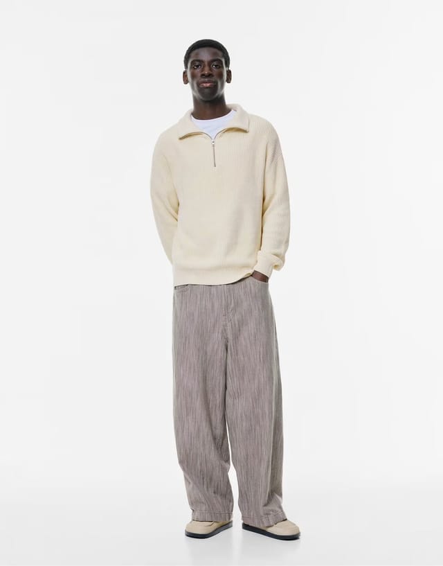 ASOS Pull&Bear Quarter-zip sweater in off white - 2